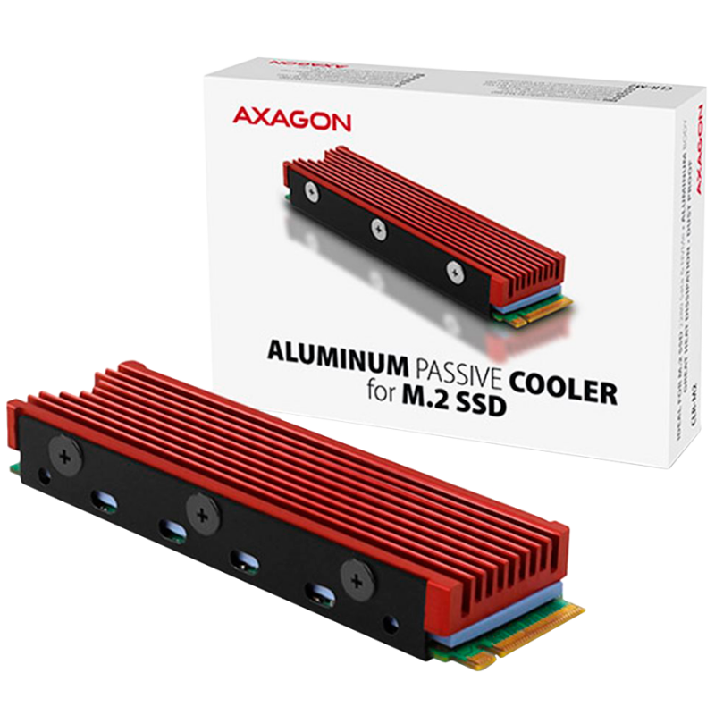 AXAGON CLR-M2 pasyvus - M.2 SSD, 80 mm SSD, ALU korpusas, silikoninės šiluminės pagalvėlės