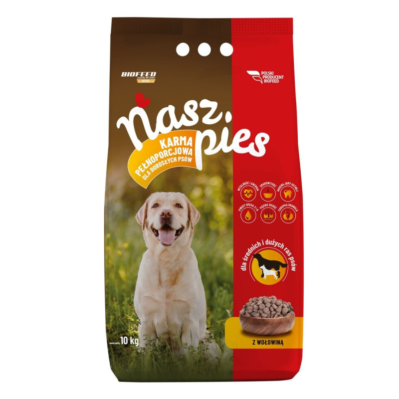 BIOFEED Nasz Pies medium &amp; large Jautienos - sausas šunų maistas - 15kg