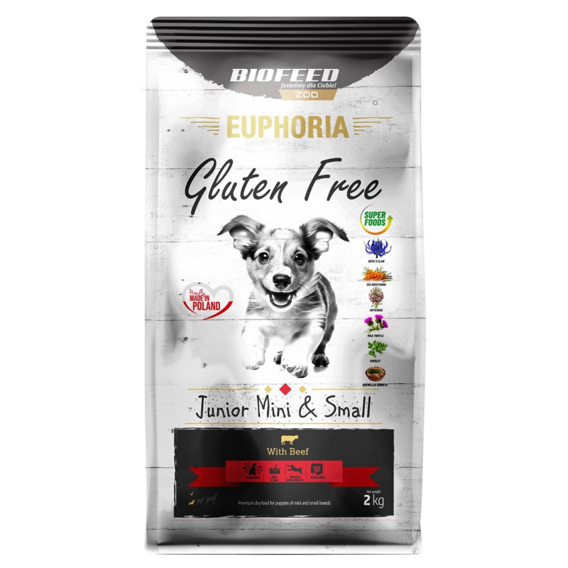 BIOFEED Euphoria Gluten Free Junior mini &amp; small Jautienos - sausas šunų maistas - 2kg