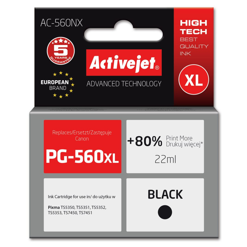 Activejet AC-560NX spausdintuvo rašalas, skirtas Brother, pakaitinis Canon PG-560XL Supreme 22 ml juodas