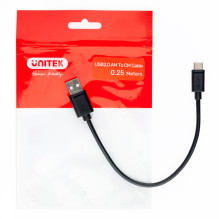 UNITEK USB KABELAS USB-A — USB-C 25CM, Y-C480BK