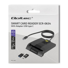 Qoltec 50634 Intelektualus Smart ID lustinių kortelių skaitytuvas SCR-0634, USB Type C