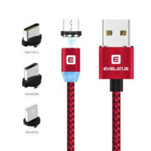 Evelatus universalus duomenų kabelis LTM02 3 viename magnetinis (apšvietimas, C tipas, mikro USB) Raudona