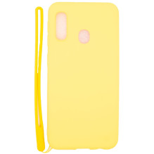 Evelatus Samsung A20e Soft Touch silikoninis dėklas su geltonu dirželiu