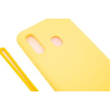 Evelatus Samsung A20e Soft Touch silikoninis dėklas su geltonu dirželiu