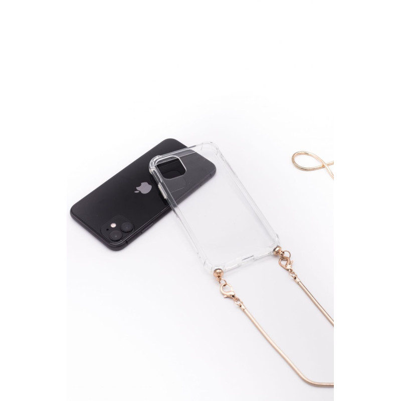 Evelatus Apple iPhone 11 Pro Silicone Transparent with Necklace TPU Strap Gold