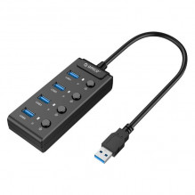 Orico USB 3.0. Hub su jungikliais, 4x USB (juoda)