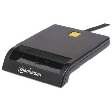 Manhattan USB-A Contact Smart Card Reader, 12 Mbps, Friction type compatible, External, Windows or Mac, Cable 105cm, Bla