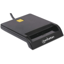 Manhattan USB-A Contact Smart Card Reader, 12 Mbps, Friction type compatible, External, Windows or Mac, Cable 105cm, Bla