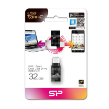 „Silicon Power Mobile C31“ USB atmintinė 32 GB A tipo USB / C tipo USB 3.2 Gen 1 (3.1 Gen 1) Juoda, sidabrinė