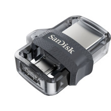 „SanDisk Ultra Dual m3.0“ USB atmintinė 256 GB A tipo USB / Micro-USB 3.2 Gen 1 (3.1 Gen 1) Juoda, sidabrinė, skaidri