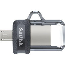 Sandisk Ultra Dual m3.0 USB atmintinė 64 GB A tipo USB / Micro-USB 3.2 Gen 1 (3.1 Gen 1) Juoda, sidabrinė, permatoma