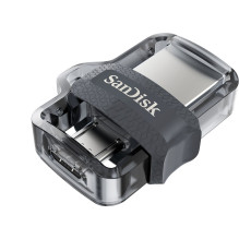 Sandisk Ultra Dual m3.0 USB atmintinė 64 GB A tipo USB / Micro-USB 3.2 Gen 1 (3.1 Gen 1) Juoda, sidabrinė, permatoma