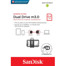 Sandisk Ultra Dual m3.0 USB atmintinė 64 GB A tipo USB / Micro-USB 3.2 Gen 1 (3.1 Gen 1) Juoda, sidabrinė, permatoma