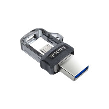 Sandisk Ultra Dual m3.0 USB atmintinė 64 GB A tipo USB / Micro-USB 3.2 Gen 1 (3.1 Gen 1) Juoda, sidabrinė, permatoma