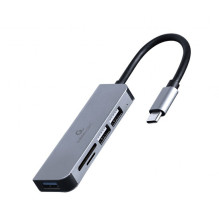 Gembird UHB-CM-CRU3P1U2P2-01 USB Type-C 3 prievadų USB šakotuvas (USB3.1 + USB 2.0) su kortelių skaitytuvu