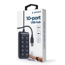 Gembird UHB-U2P10P-01 10 prievadų USB 2.0 šakotuvas, juodas