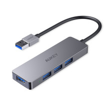 AUKEY CB-H36 aliuminio HUB USB-A, itin plonas, 4in1, 4xUSB 3.0, 5Gbps