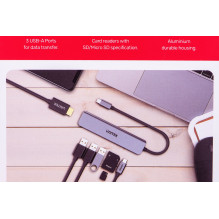 UNITEK HUB USB-C H1118A USB-A x3, USB-C, HDMI, SD, microSD