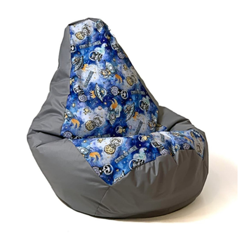 Sako sack pouffe pear print grey spaceships XL 130 x 90 cm