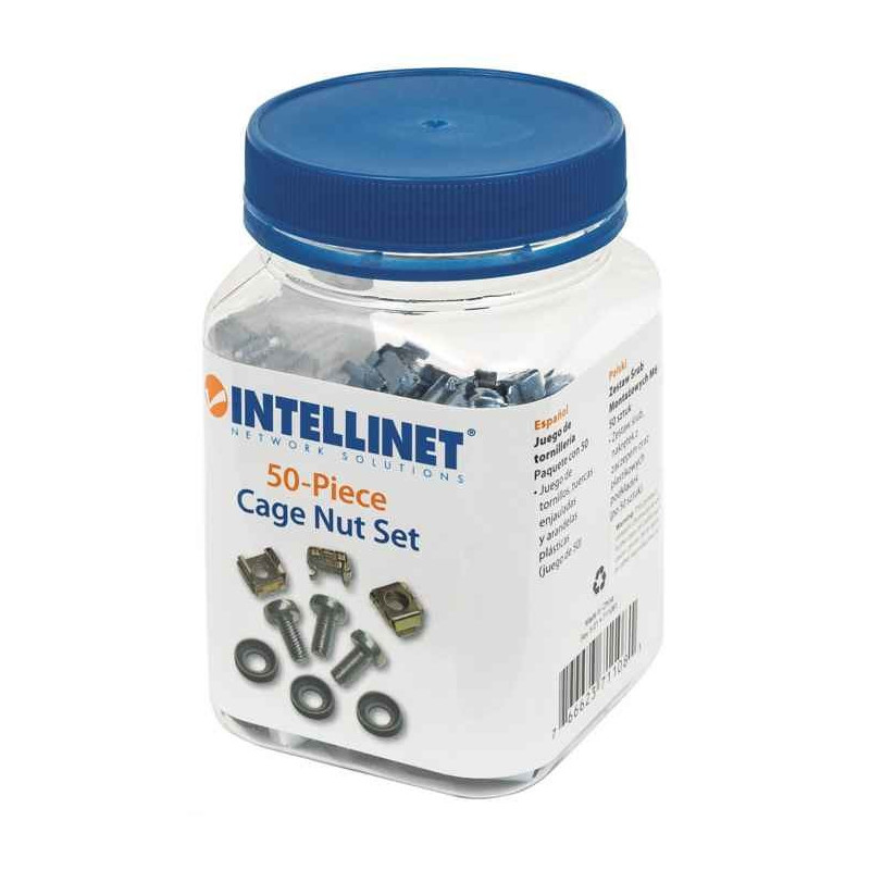 Intellinet Cage Nut Set (50 Pack), M6 Nuts, Bolts and Washers, Suitable for Network Cabinets / Server Racks, Plastic Sto