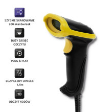 Qoltec 50860 Wired Laser Barcode Scanner 1D , USB