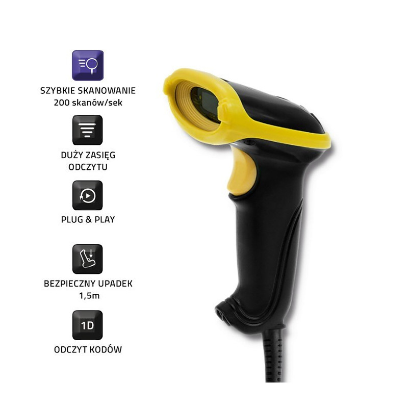 Qoltec 50860 Wired Laser Barcode Scanner 1D , USB