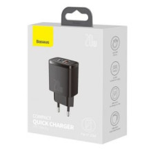 Baseus Baseus kompaktiškas greitas įkroviklis USB / USB Type C 20W 3A Power Delivery Quick Charge 3.0 black (CCXJ-B01)