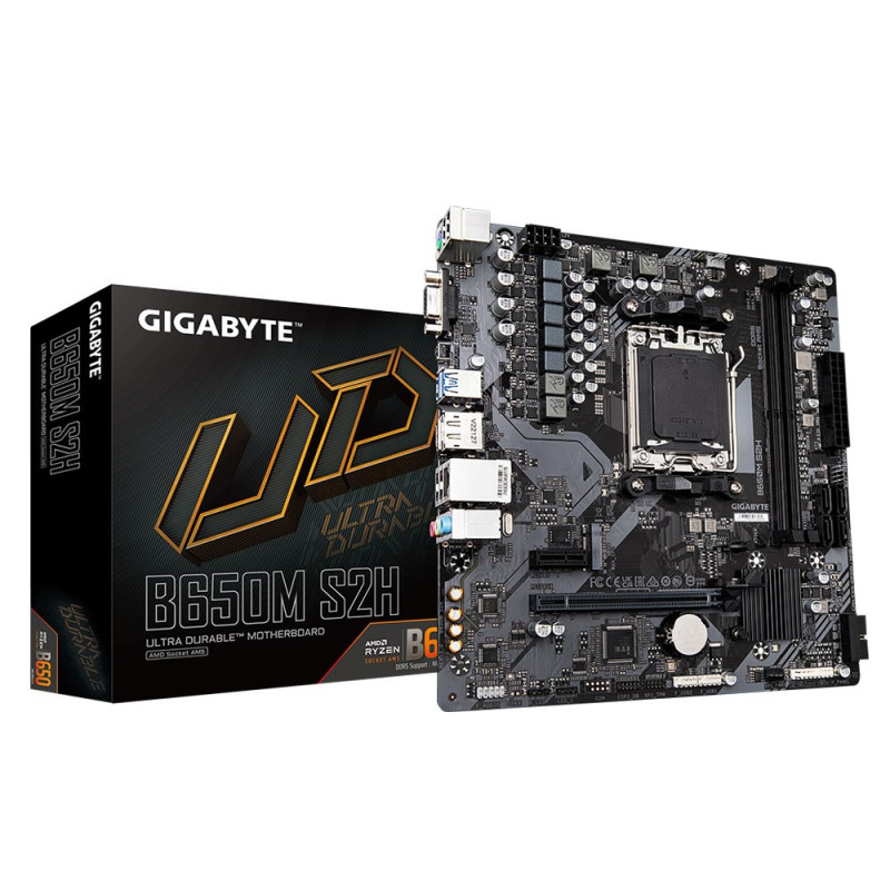 Gigabyte B650M S2H Motherboard - Supports AMD Ryzen 8000 CPUs, 5+2+2 Phases Digital VRM, up to 6400MHz DDR5, 1xPCIe 4.0 