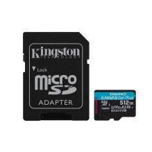 Kingston Technology 512GB microSDXC Canvas Go Plus 170R A2 U3 V30 kortelė + ADP