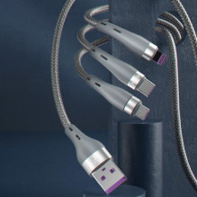 USB Kabelis Dudao &quot;3in1&quot; pilkas 120cm (iki 65W)