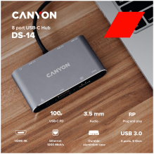 CANYON hub DS-14 8in1 4k USB-C Dark Grey