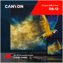 CANYON šakotuvas DS-12 13in1 4k USB-C Tamsiai pilka