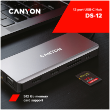CANYON šakotuvas DS-12 13in1 4k USB-C Tamsiai pilka