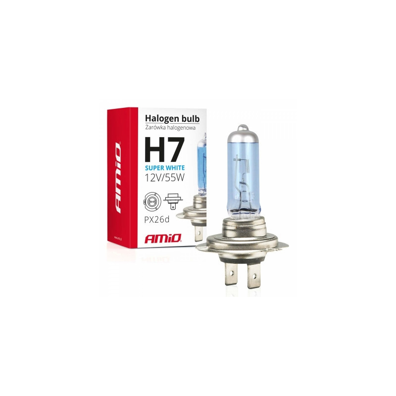 halogen bulb h7 12v 55w uv filter (e4) super white amio-01157