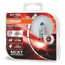 Halogeninės lemputės Osram H1 12V 55W P14.5S Night Breaker Laser +150% / 2 vnt/ 