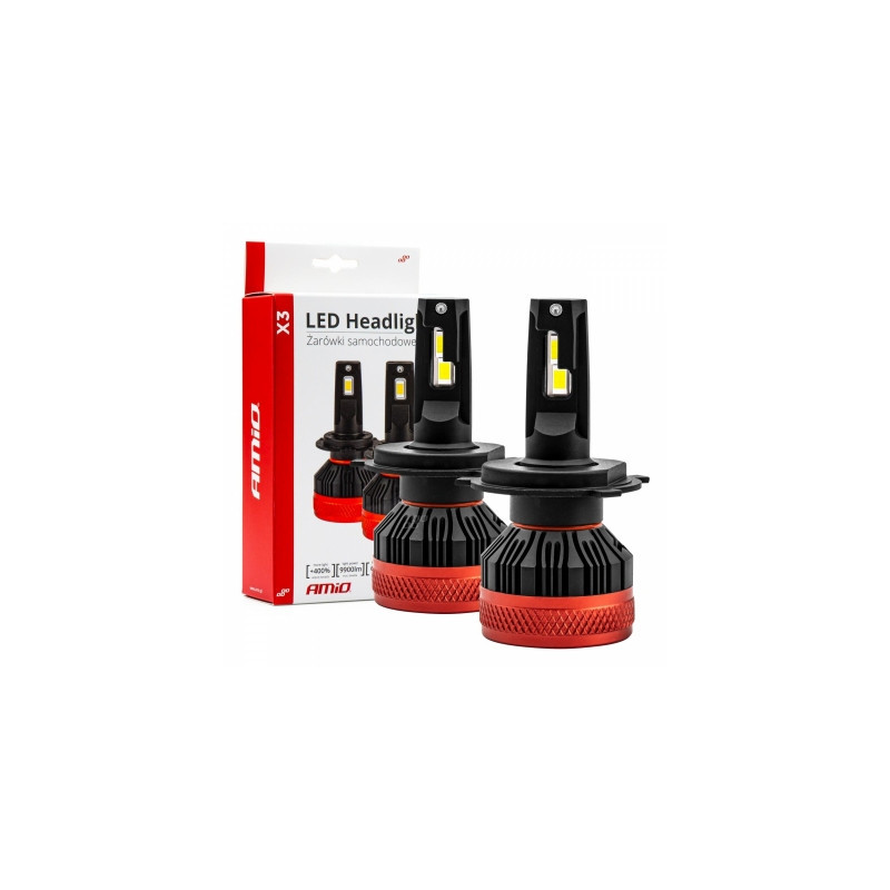 LED car bulbs x3 series h4/ h19 6500k canbus amio-02979