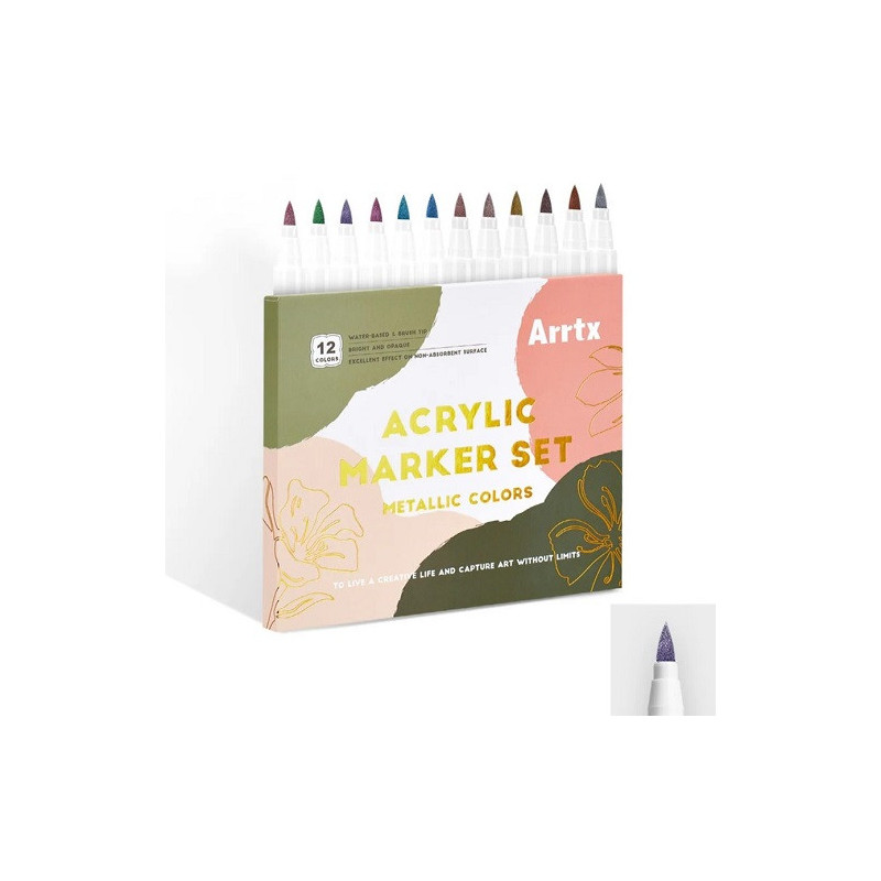 Acrylic Marker Pens ARRTX, 12 Metallic Colors
