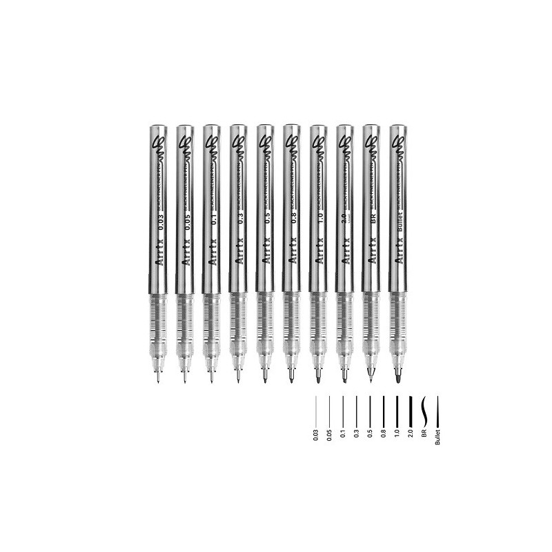 Acrylic Fineliner Pens ARRTX, Black, 10pcs