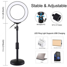 LED žiedinė lempa 16cm, su stovu 18-28cm, USB