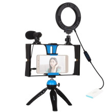 Blogerio rinkinys su LED žiedinė lempa, stovu, telefono laikikliu ir mikrofonu