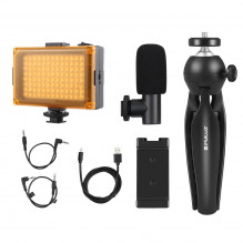 Live broadcast kit Puluz tripod mount + LED lamp + microphone + phone clamp