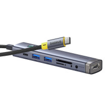 Hub 7w1 Baseus UltraJoy USB-C prie HDMI +2xUSB3.0+PD+SD/ TF+3.5mm (pilka)