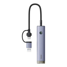 Hub 4in1 Baseus UltraJoy USB-A&USB-C iki 3xUSB3.0+USB-C+RJ45 (pilka)