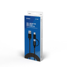 Savio CL-128 USB cable USB 2.0 1 m USB A USB C / Micro-USB A Black