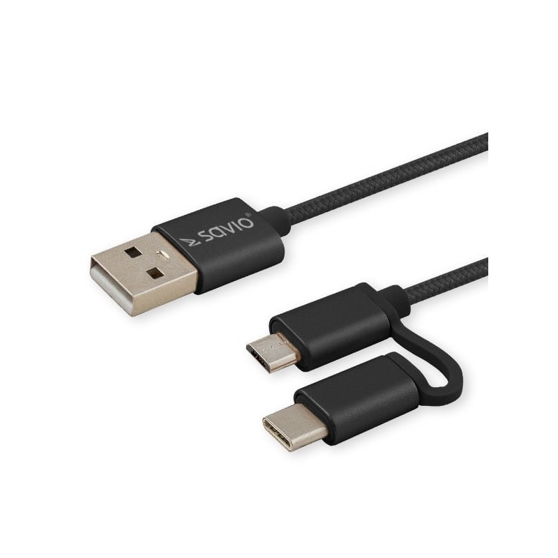 Savio CL-128 USB cable USB 2.0 1 m USB A USB C / Micro-USB A Black