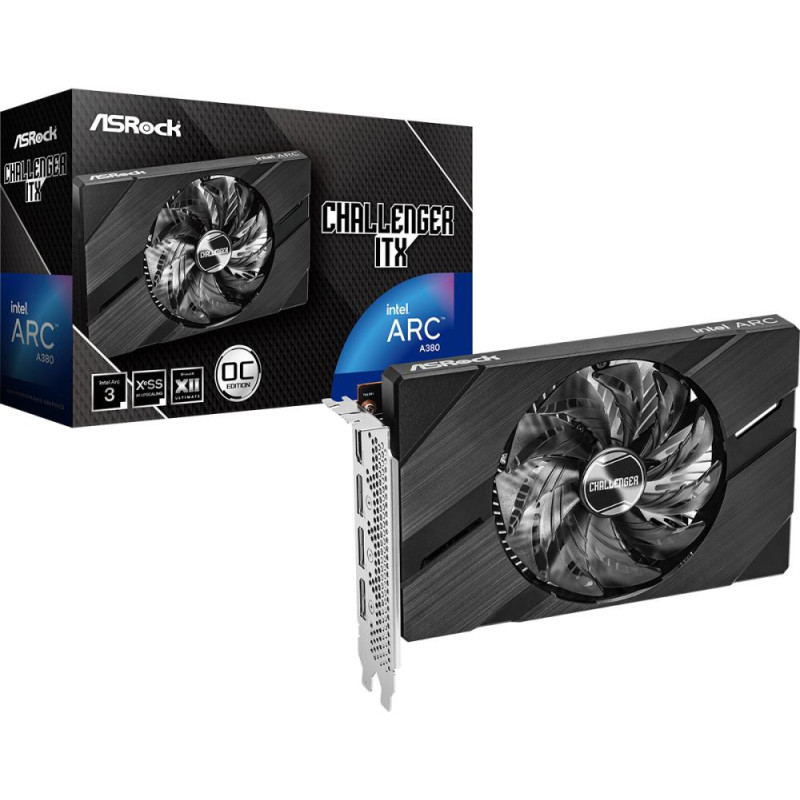 Graphics Card, ASROCK, Intel Arc A380, 6 GB, GDDR6, 96 bit, PCIE 4.0 8x, GPU 2250 MHz, Dual Slot Fansink, 1xHDMI, 3xDisp