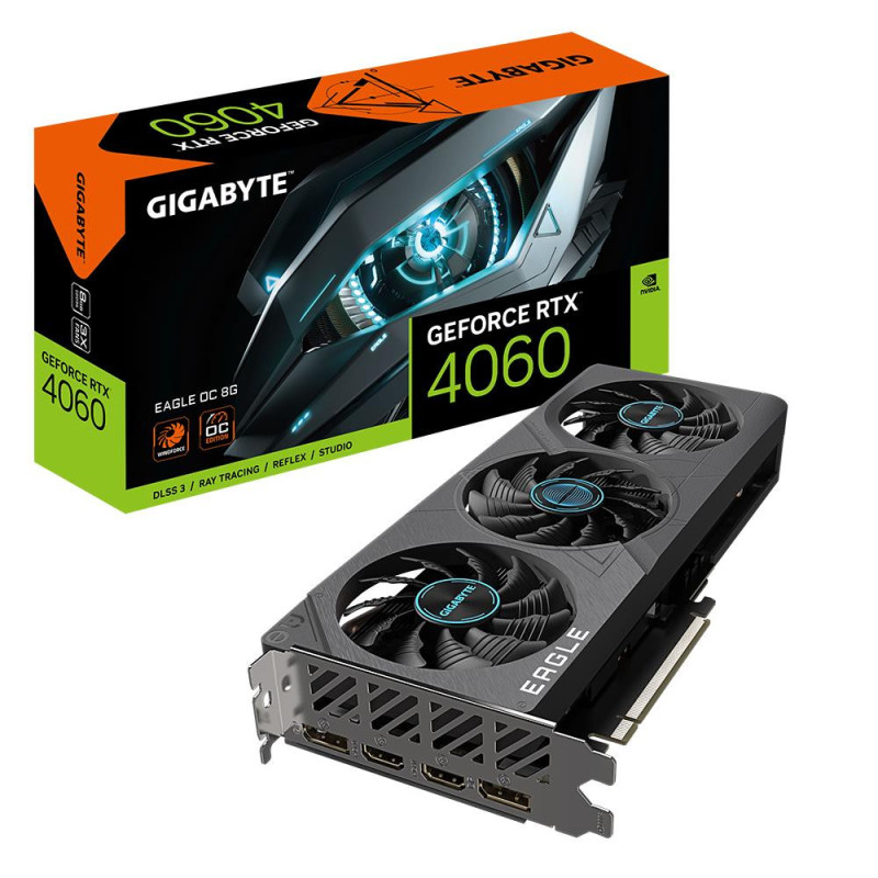 Graphics Card, GIGABYTE, NVIDIA GeForce RTX 4060, 8 GB, GDDR6, 128 bit, PCIE 4.0 16x, Dual Slot Fansink, 2xHDMI, 2xDispl