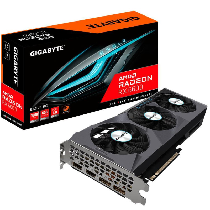 Graphics Card, GIGABYTE, AMD Radeon RX 6600, 8 GB, 128 bit, PCIE 4.0 8x, GDDR6, Memory 14000 MHz, 2xHDMI, 2xDisplayPort,