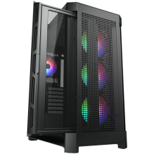 COUGAR DUOFACE PRO RGB juodas, vidurinis bokštas, 3 x 120 ARGB ventiliatoriai, RGB mygtukas, grūdintas stiklas, mini ITX